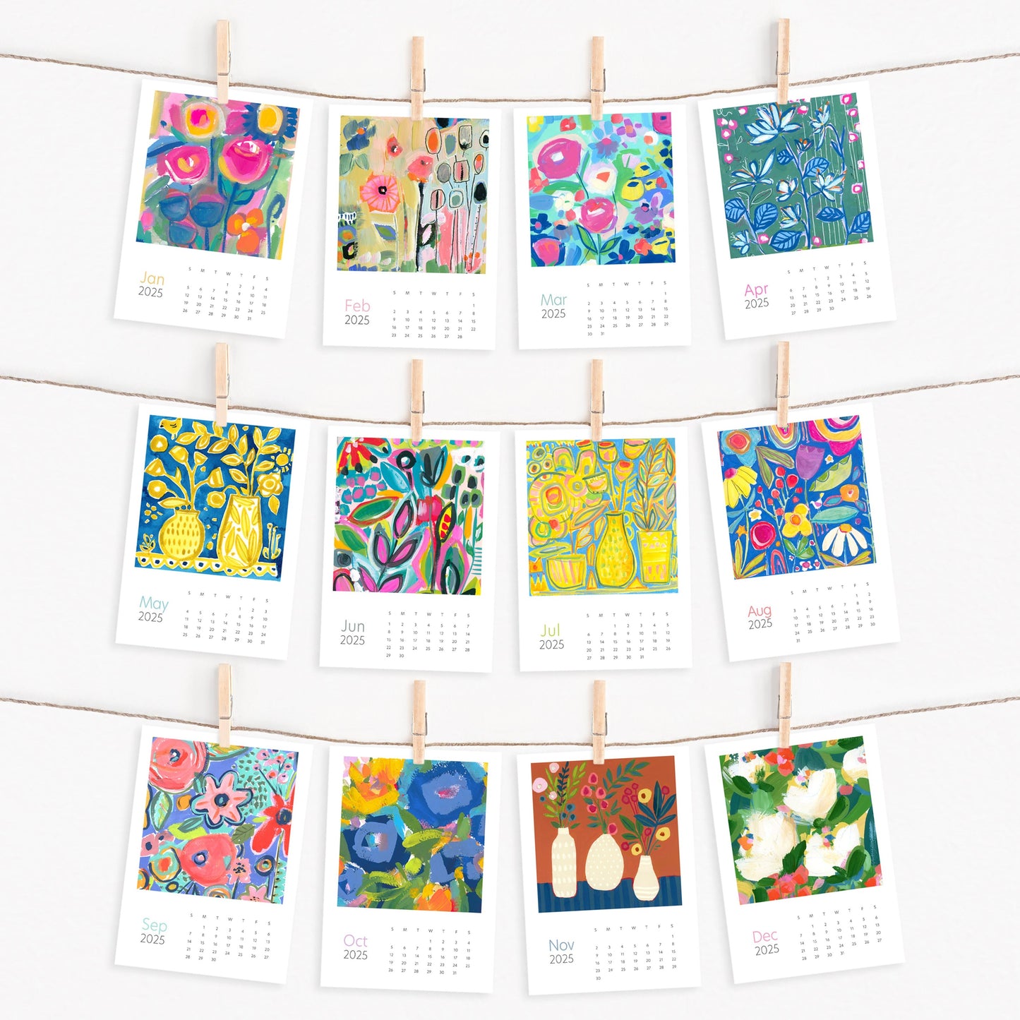 2025 desktop calendar floral artwork