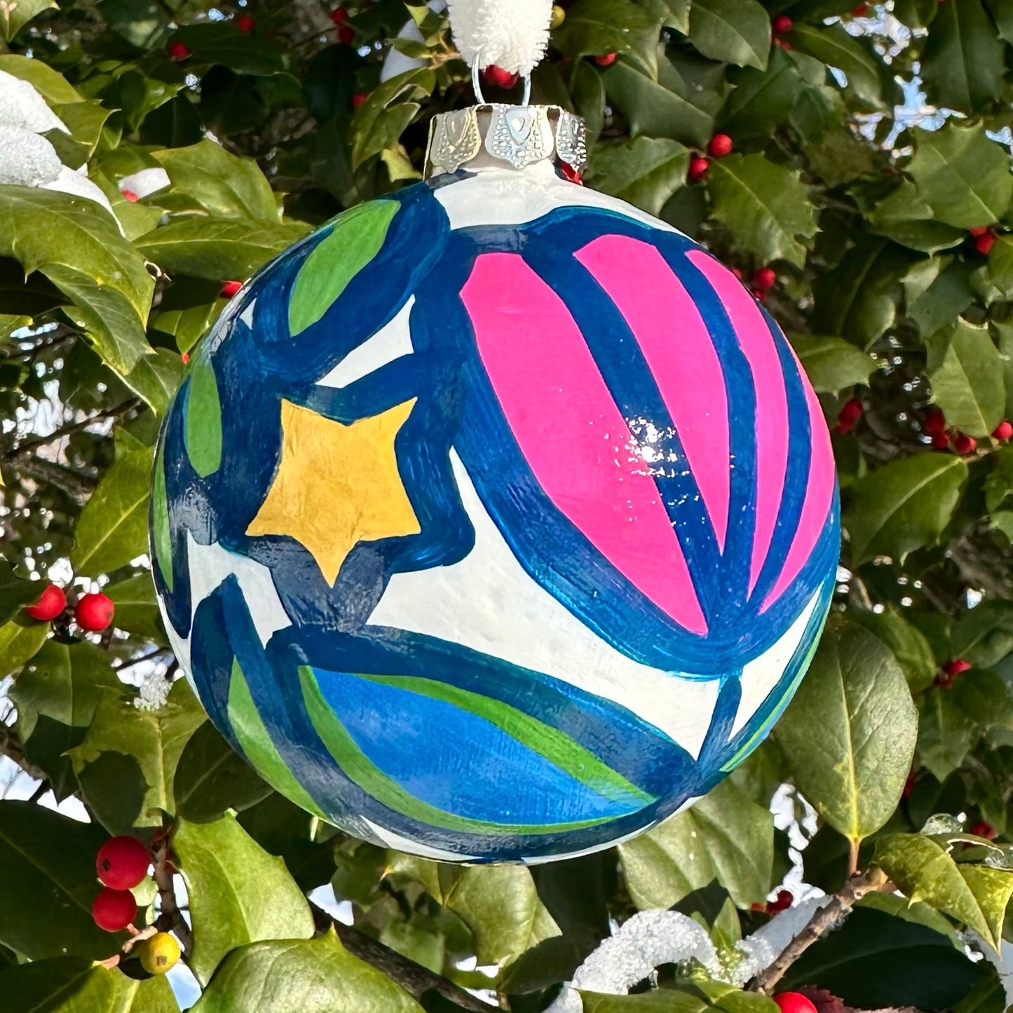 Colorful hand painted ceramic christmas ornament