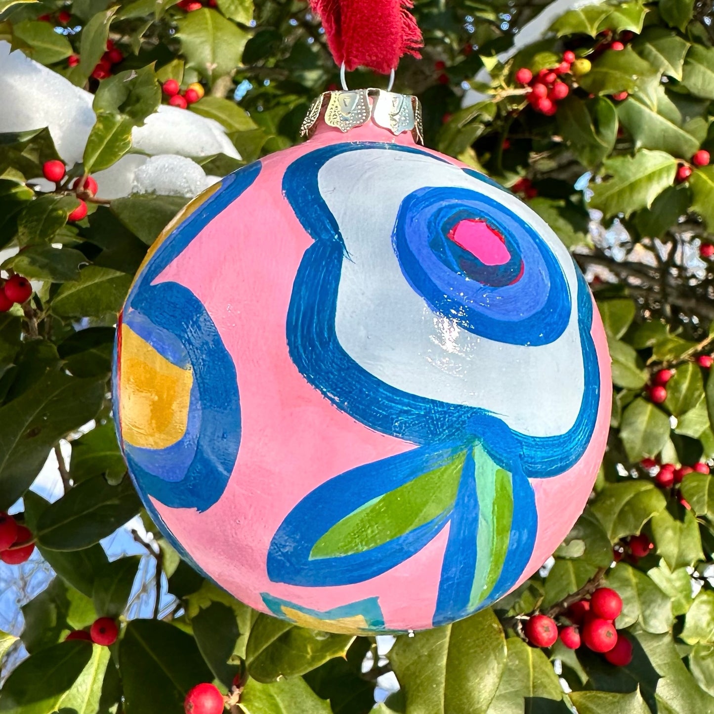 Colorful hand painted ceramic christmas ornament