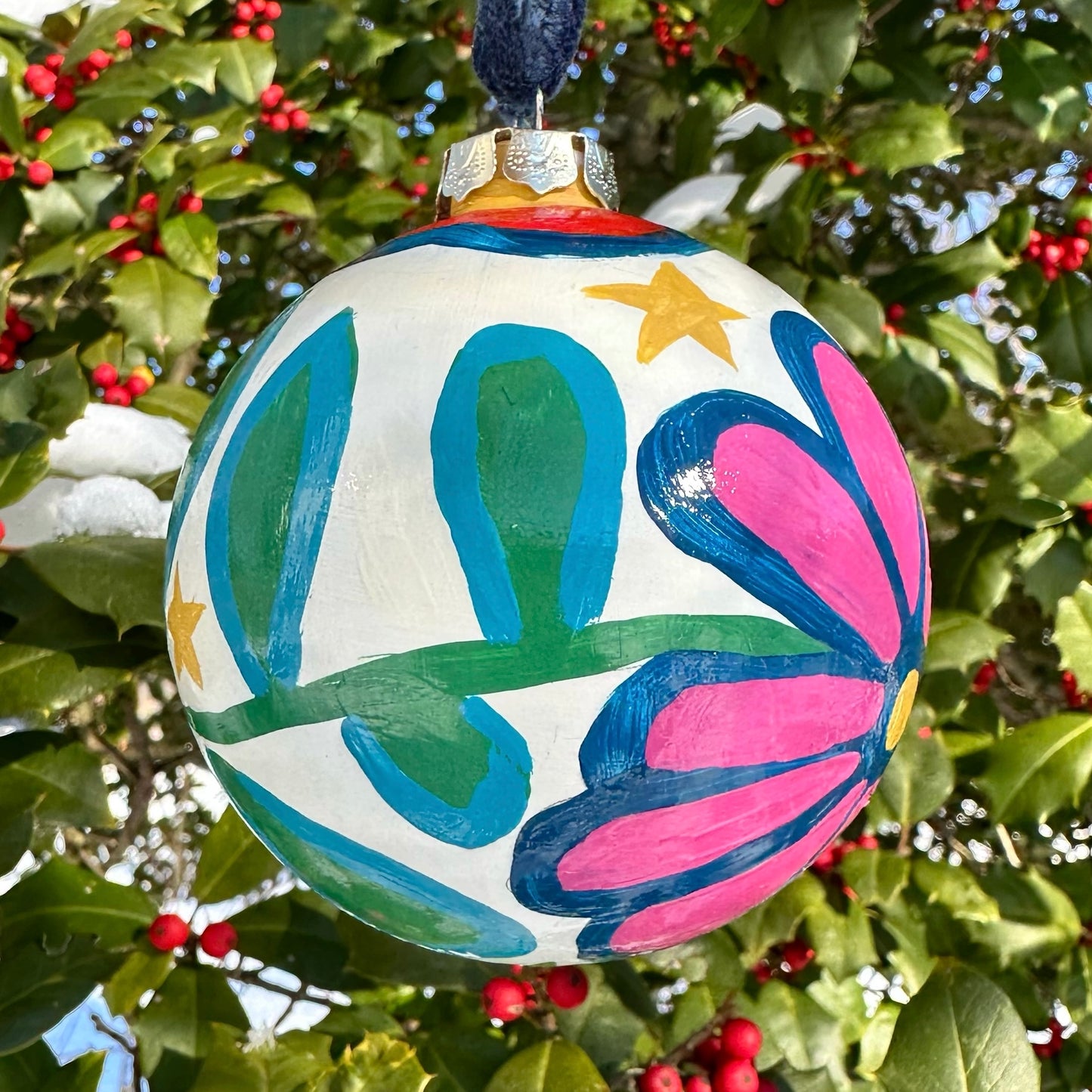 Colorful hand painted ceramic christmas ornament