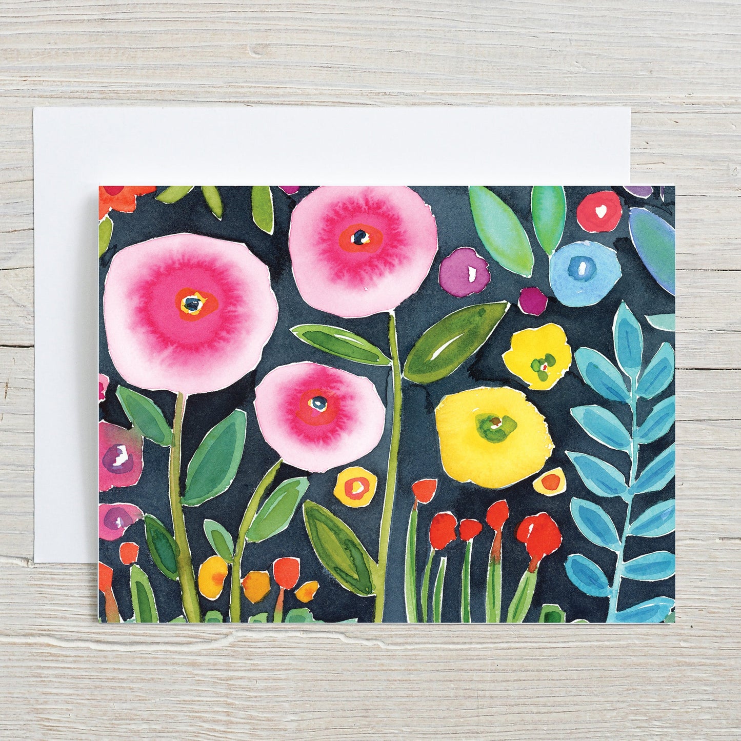 Colorful watercolor floral A2 greeting card and envelope