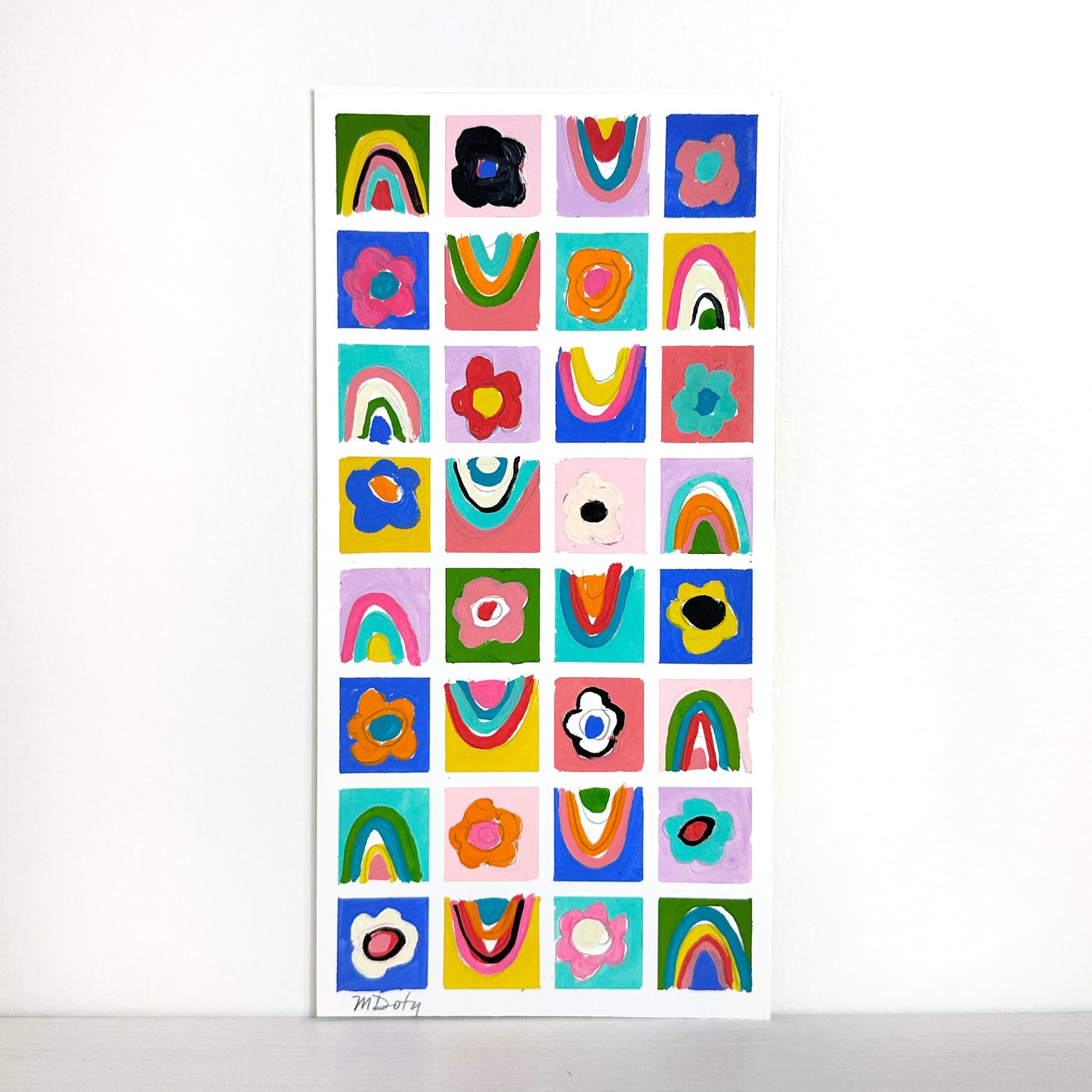 original art colorful geometric rainbow painting