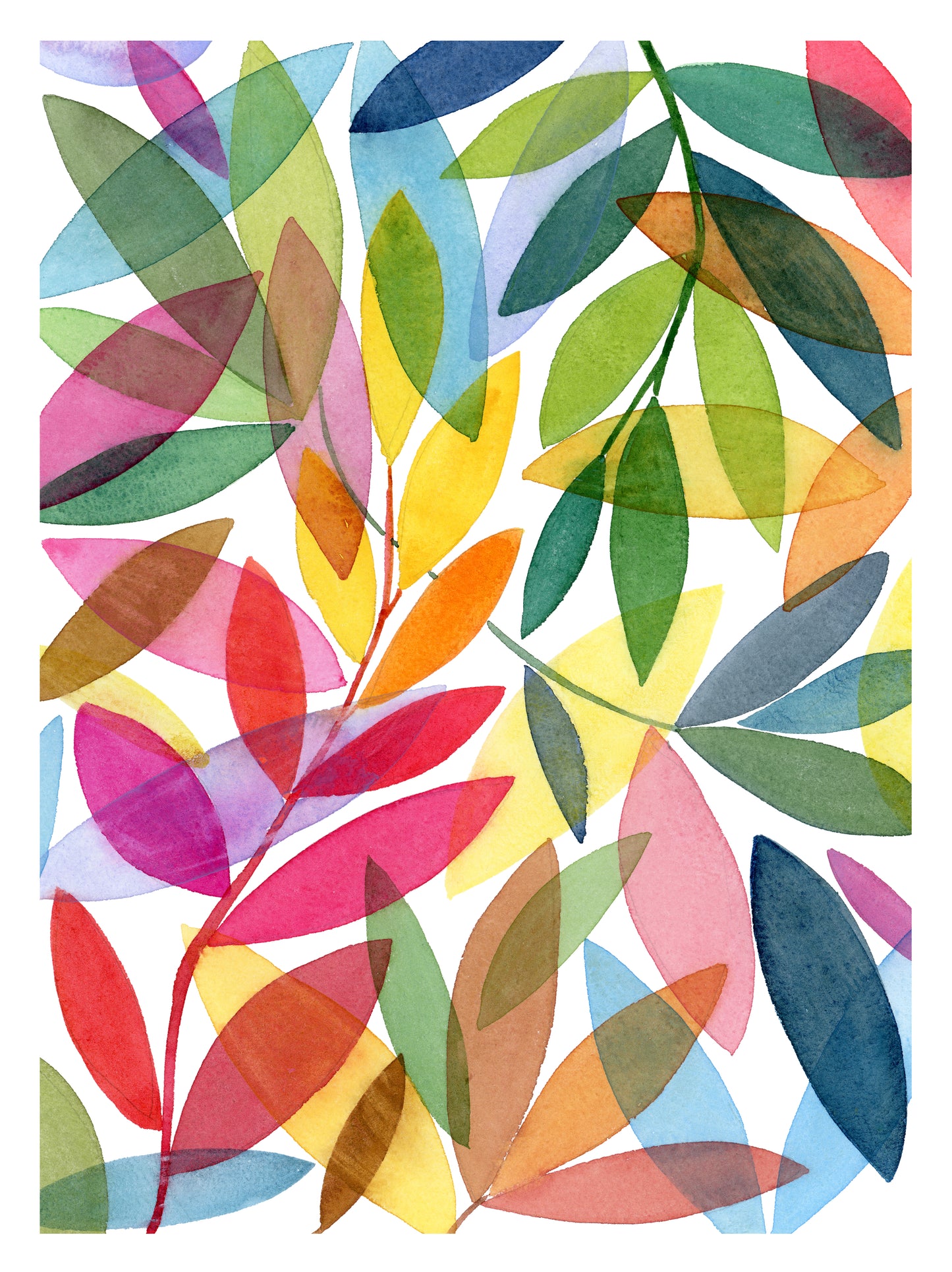 colorful watercolor leaves fine art print