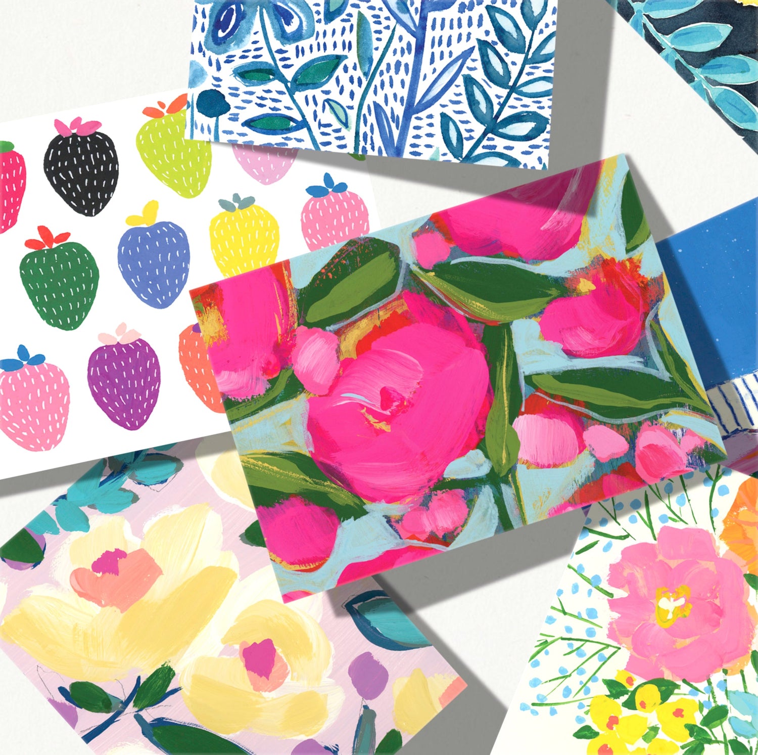 Pile of colorful greeting cards