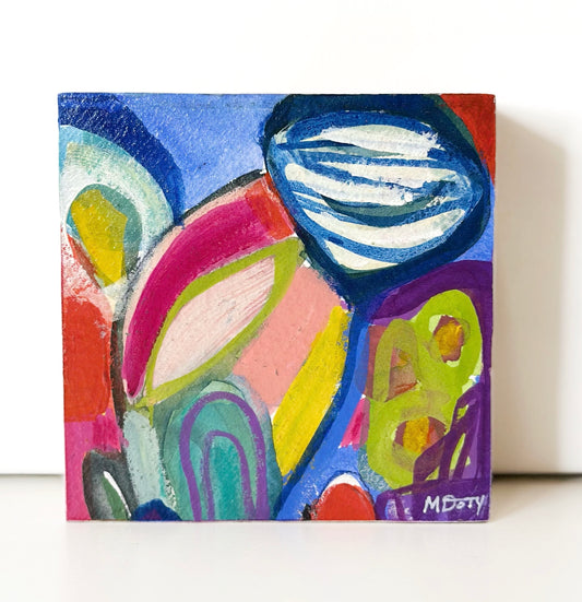 Colorful floral abstract painting on wood panel