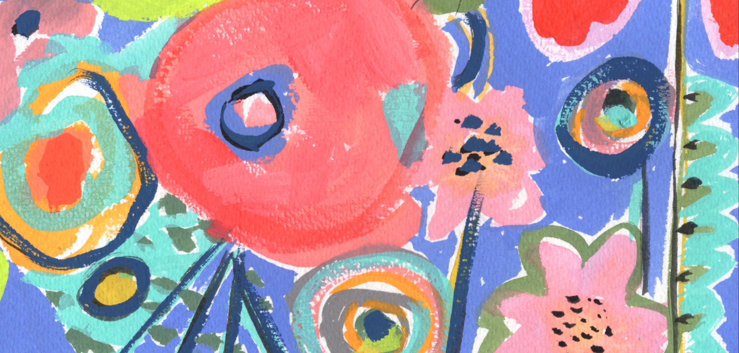 Colorful floral pattern on a blue background