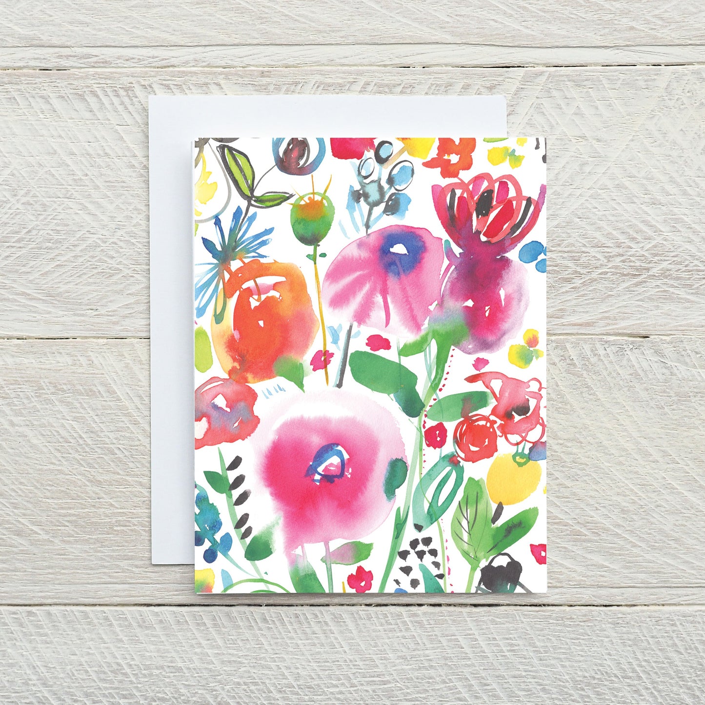 Colorful floral A2 greeting card and envelope