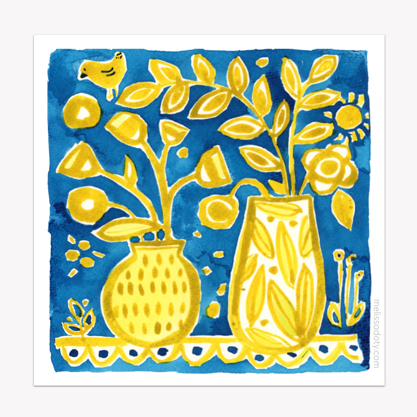 Blue and yellow watercolor floral sticker