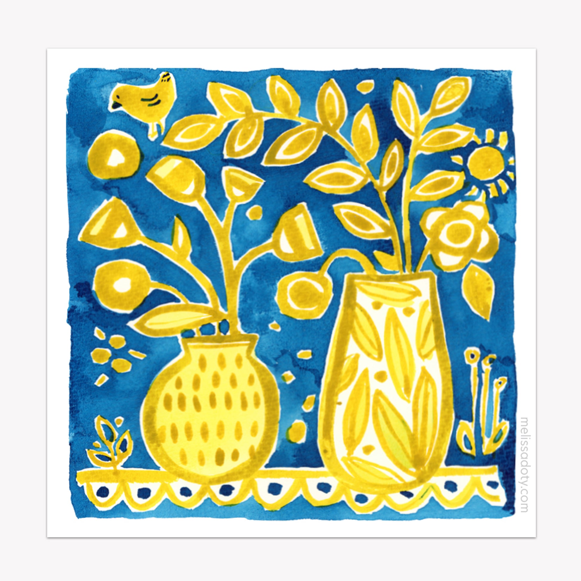 Blue and yellow watercolor floral sticker