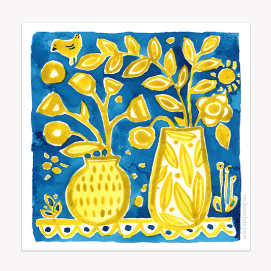 Blue and yellow watercolor floral sticker