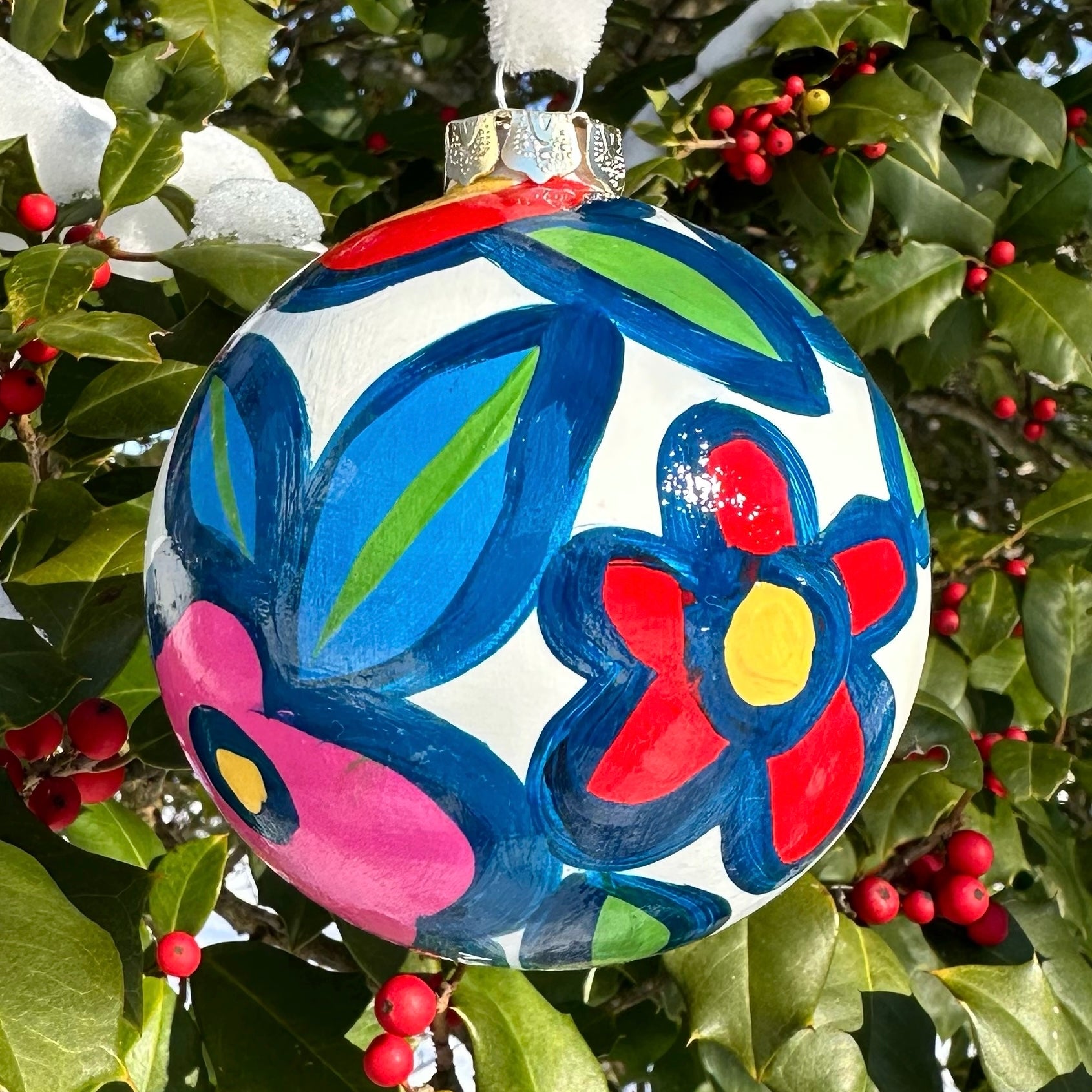 Colorful hand painted ceramic christmas ornament