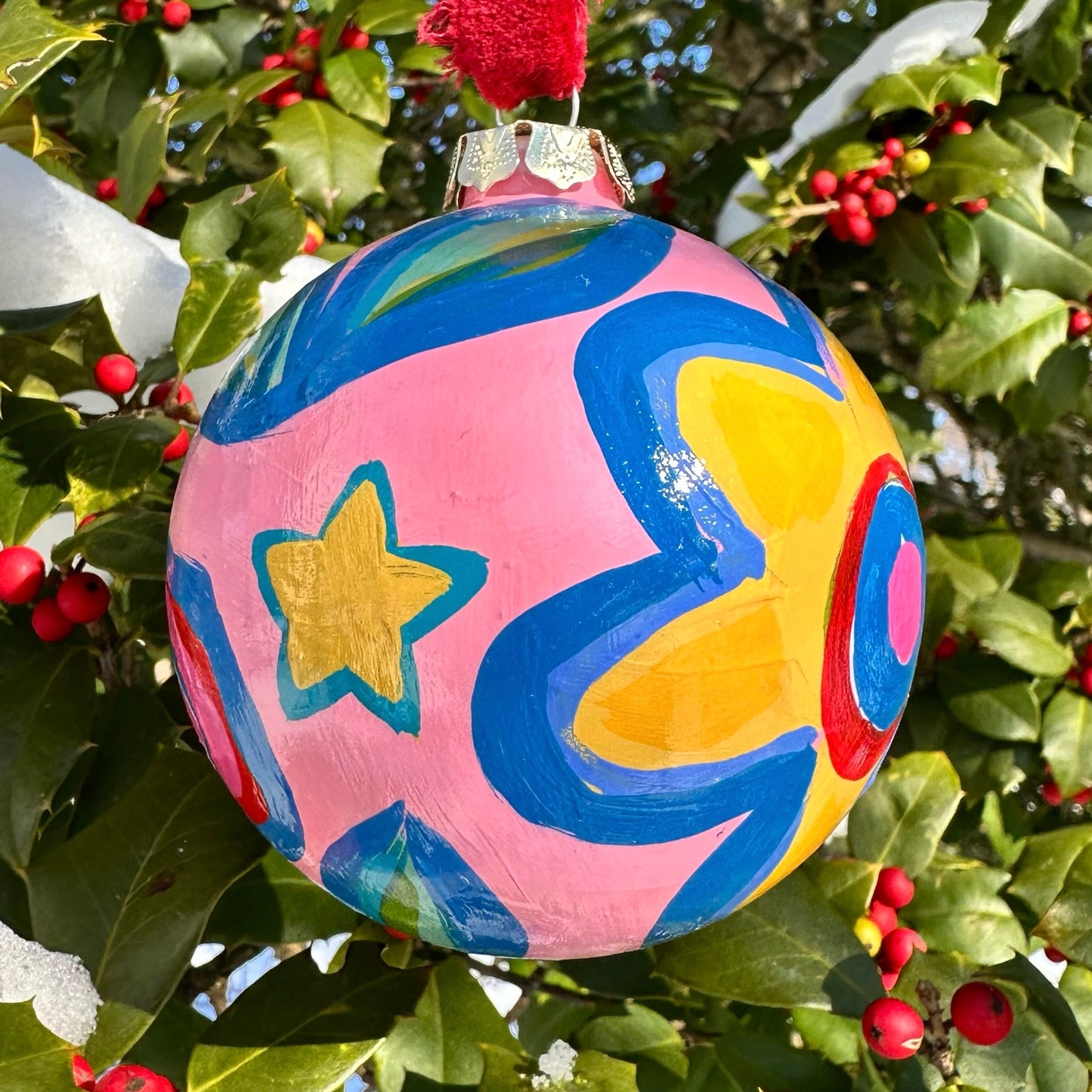 Colorful hand painted ceramic christmas ornament