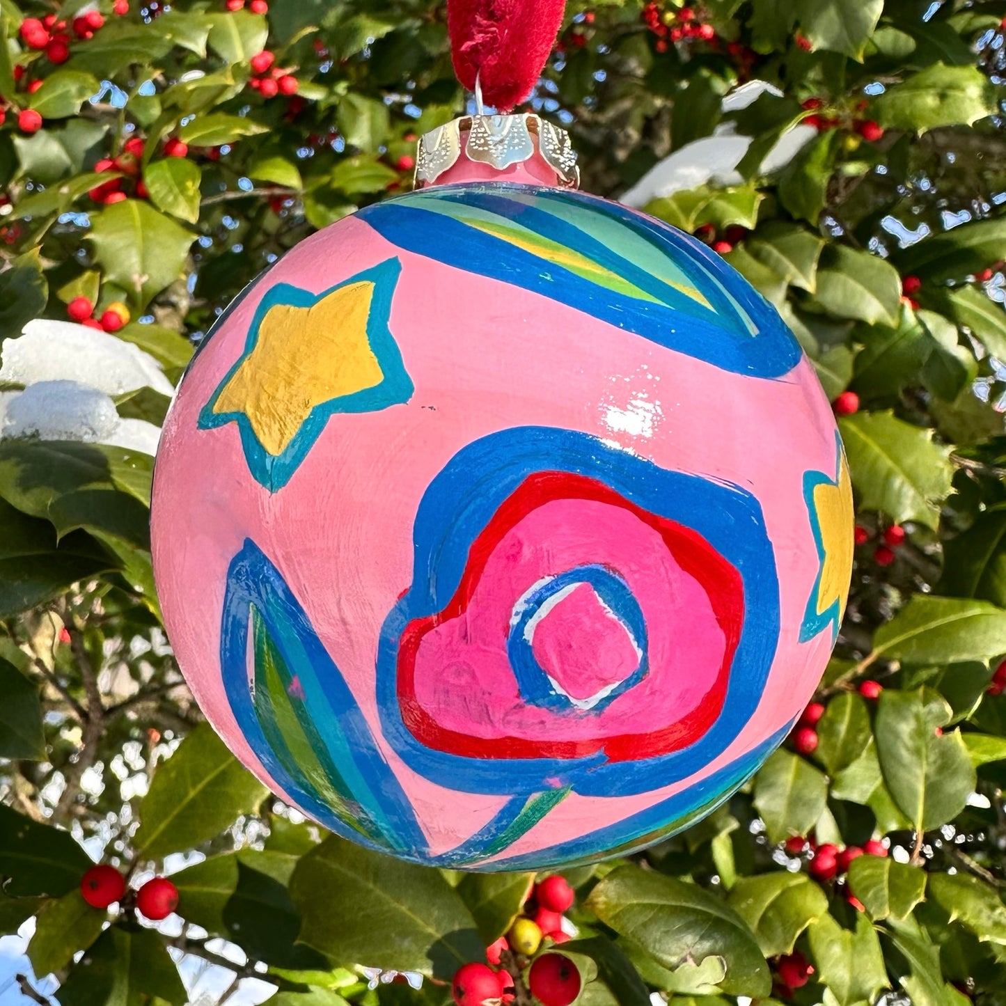 Colorful hand painted ceramic christmas ornament