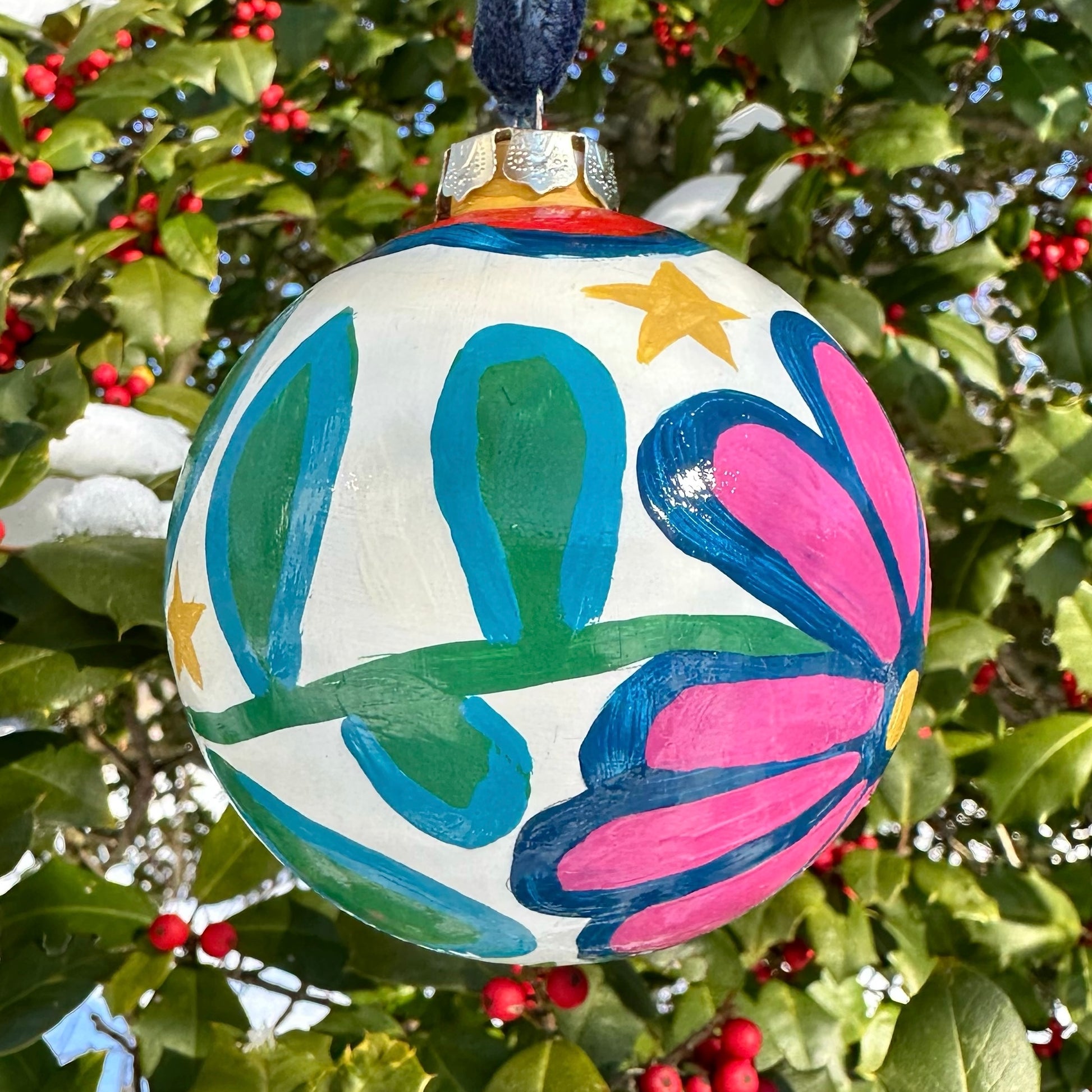 Colorful hand painted ceramic christmas ornament