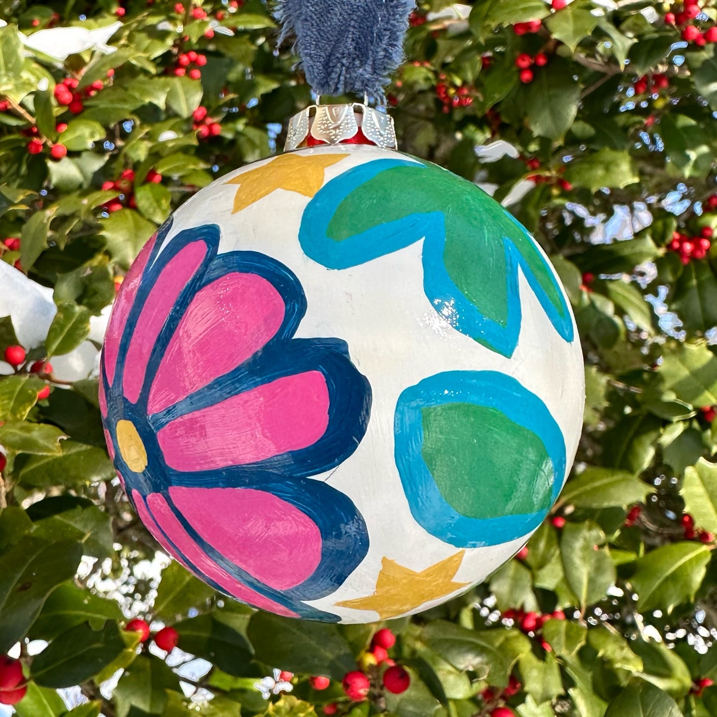 Colorful hand painted ceramic christmas ornament