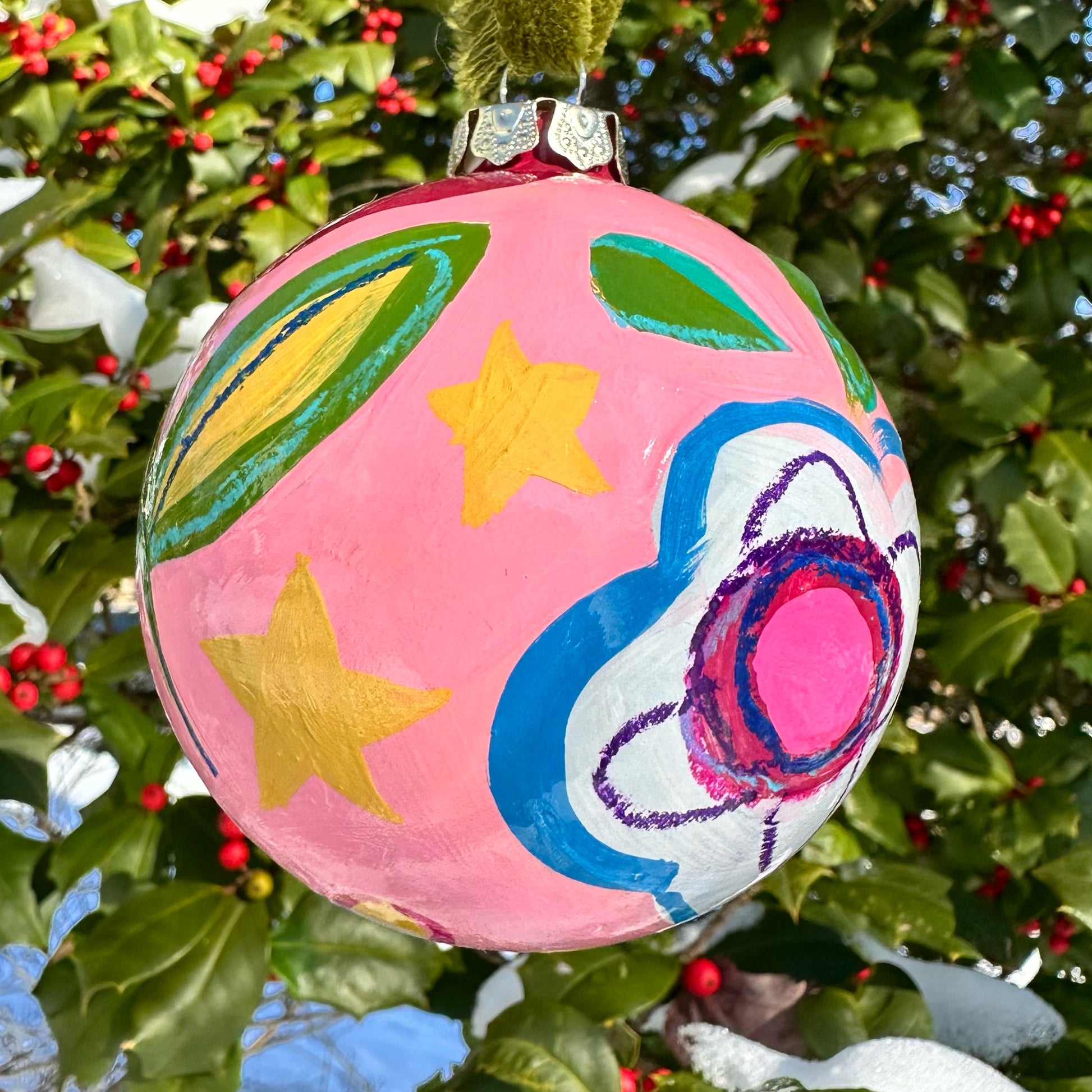 Colorful hand painted ceramic christmas ornament