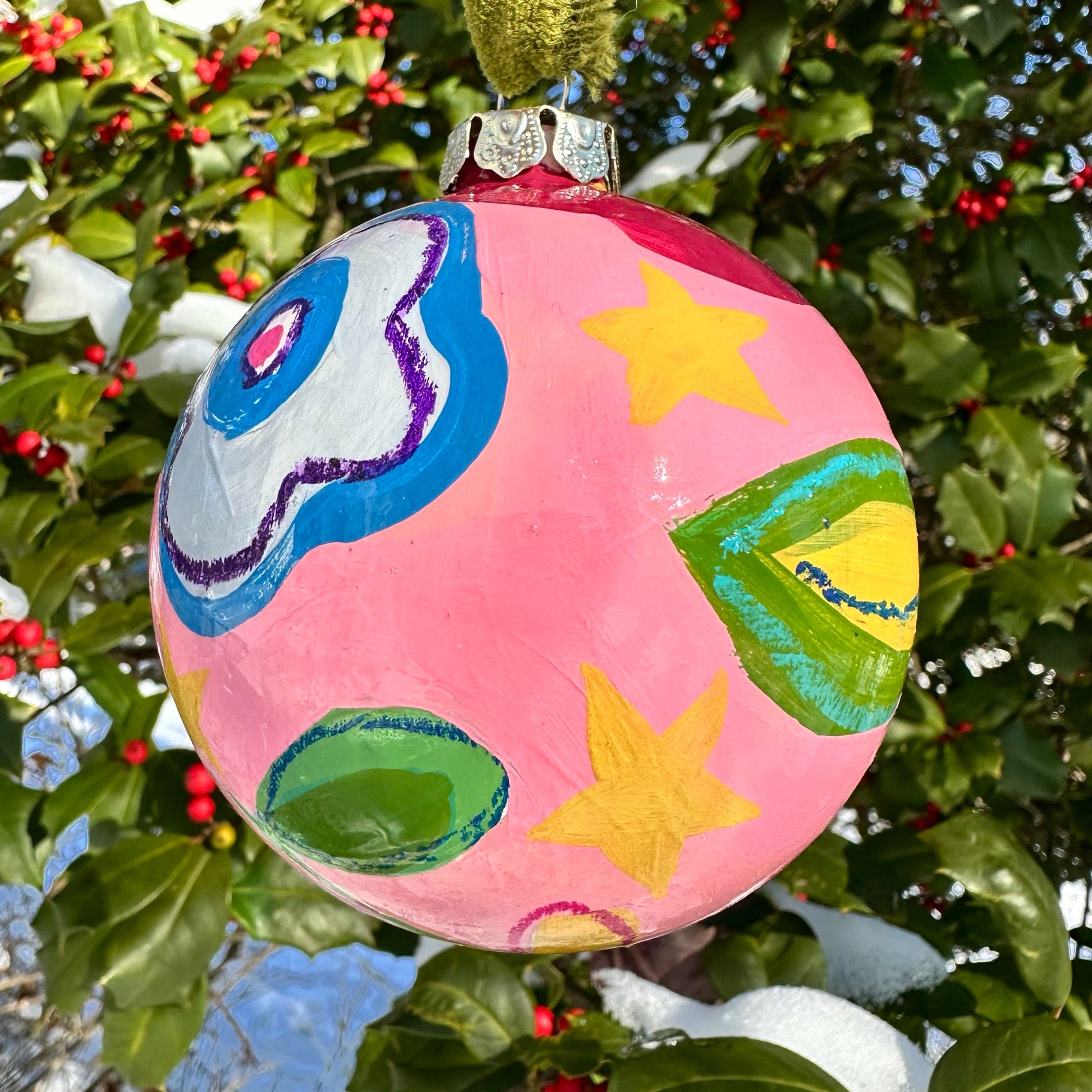 Colorful hand painted ceramic christmas ornament
