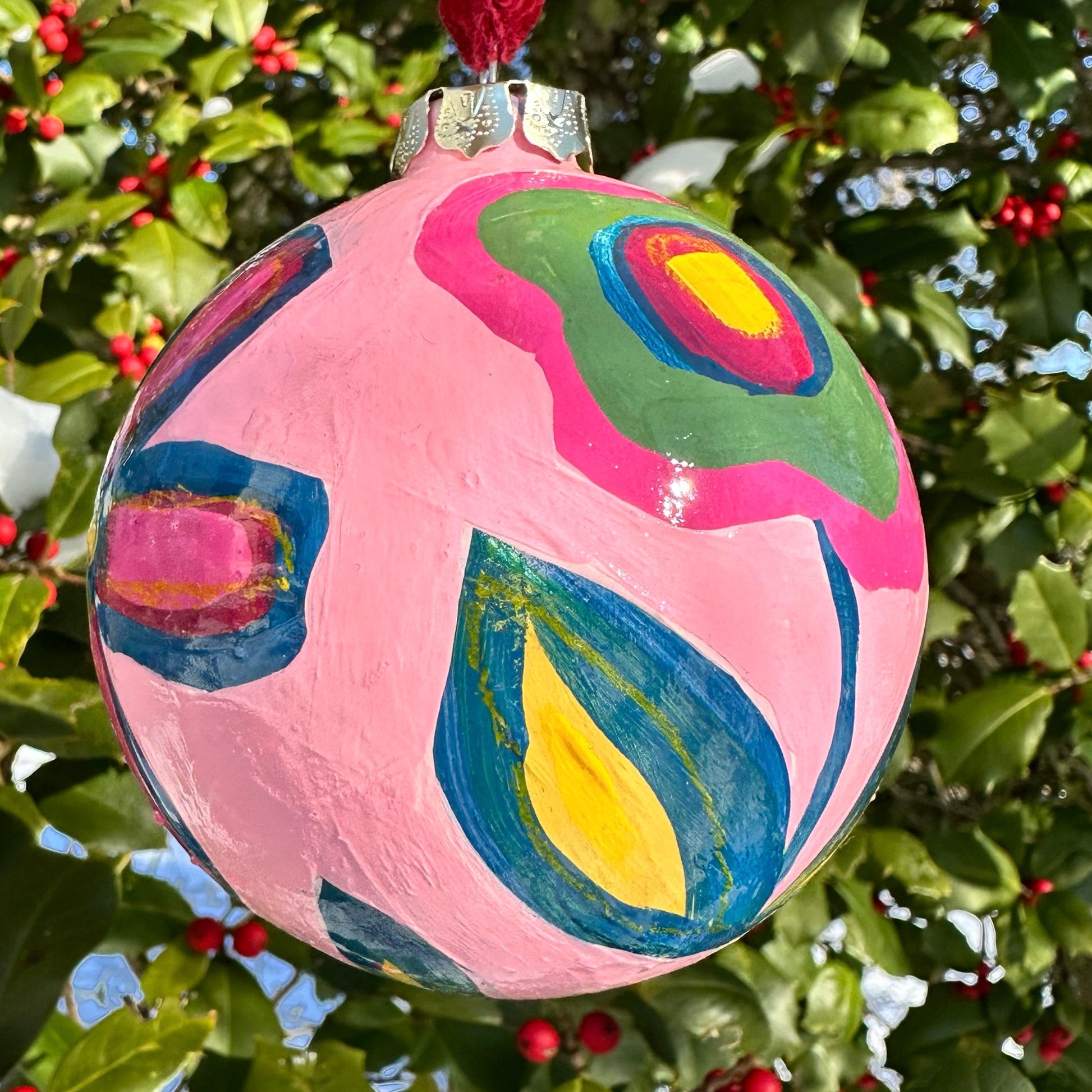 Colorful hand painted ceramic christmas ornament