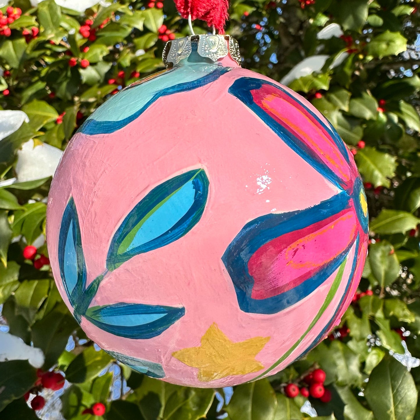 Colorful hand painted ceramic christmas ornament