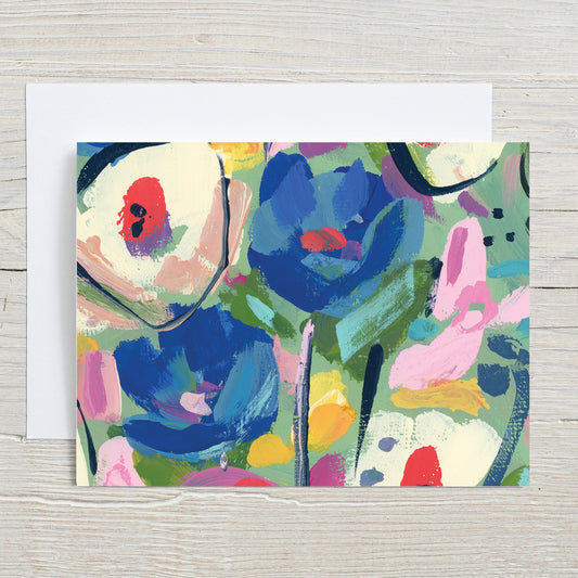 Colorful abstract floral A2 greeting card and envelope