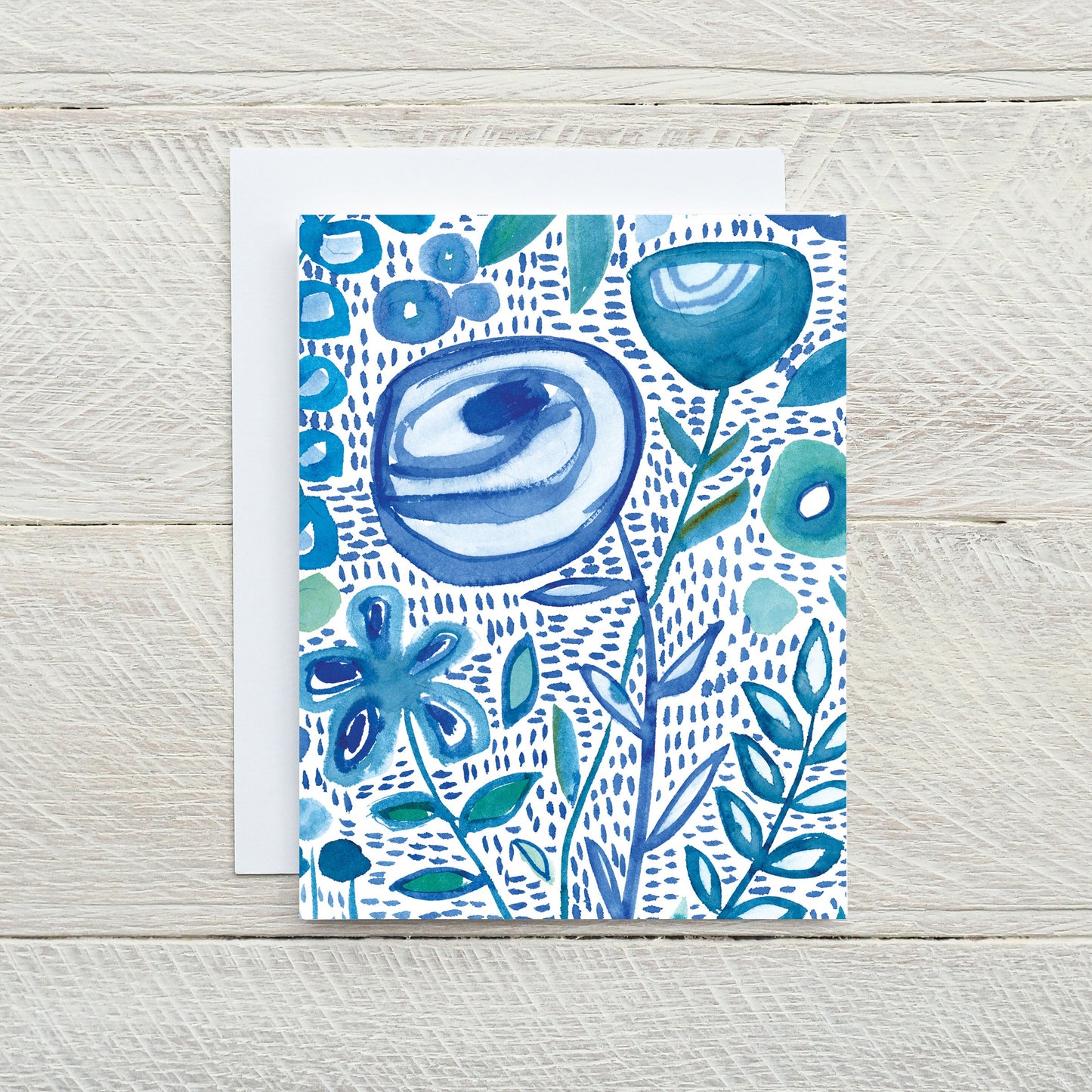 Blue and white floral watercolor A2 greeting card and envelope