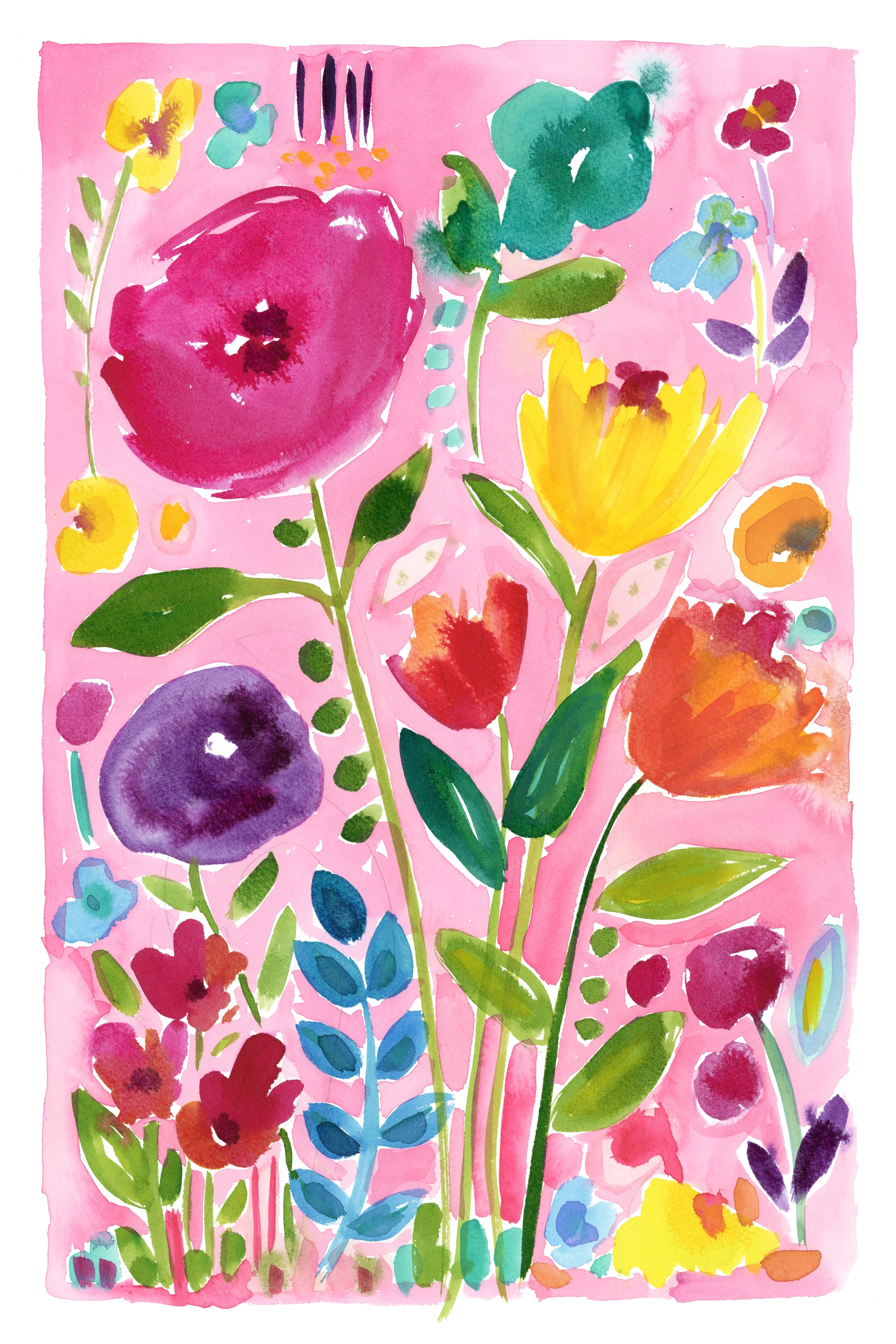 Color pink abstract floral art print