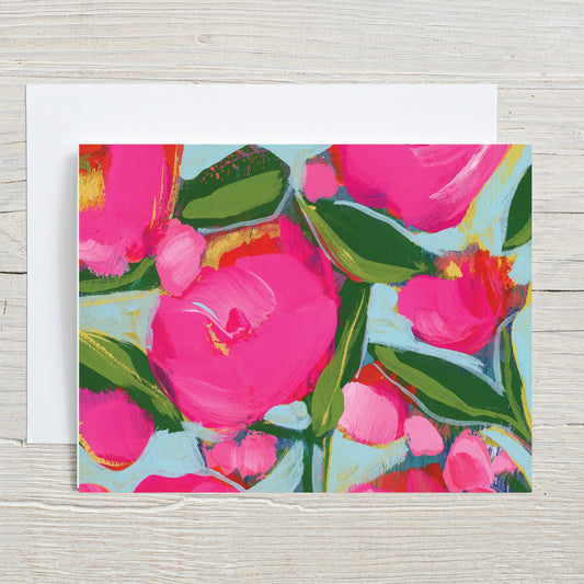 Hot pink abstract floral A2 greeting card and envelope