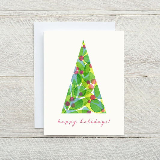 modern watercolor christmas tree holiday card