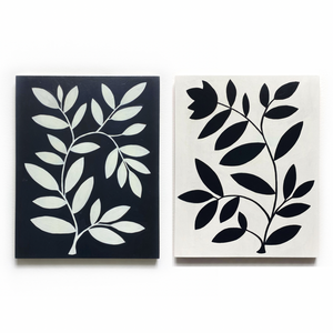 black and white floral diptych original art