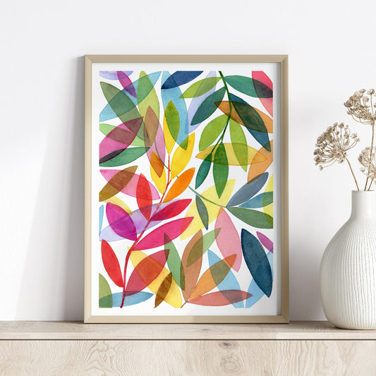 colorful watercolor leaves fine art print