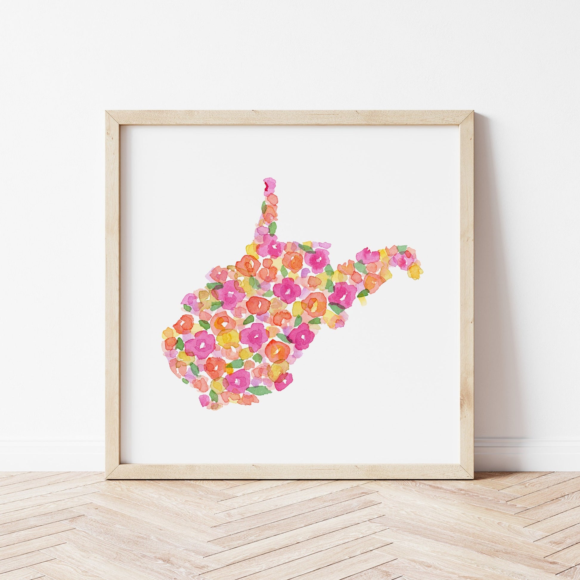 Watercolor floral West Virginia silhouette fine art print
